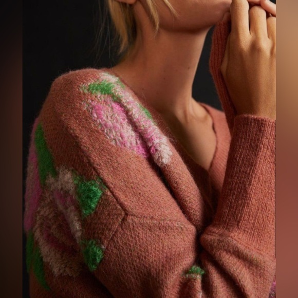 ✨ Anthropologie Drop Shoulder V-Neck Sweater Sz M - Picture 4 of 10